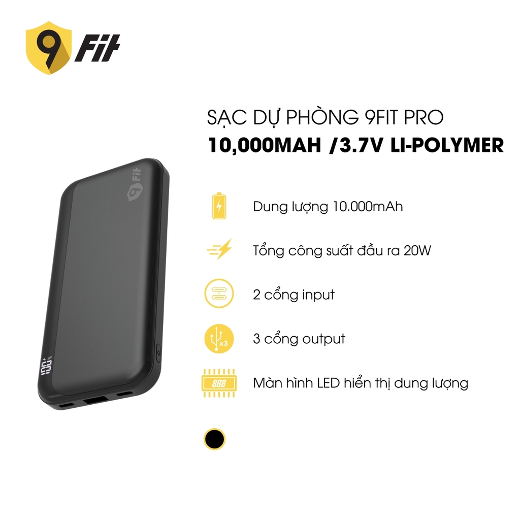 Sạc dự phòng 9FIT Pro 10,000mAh /3.7V Li-Polymer - 9PP10K04B