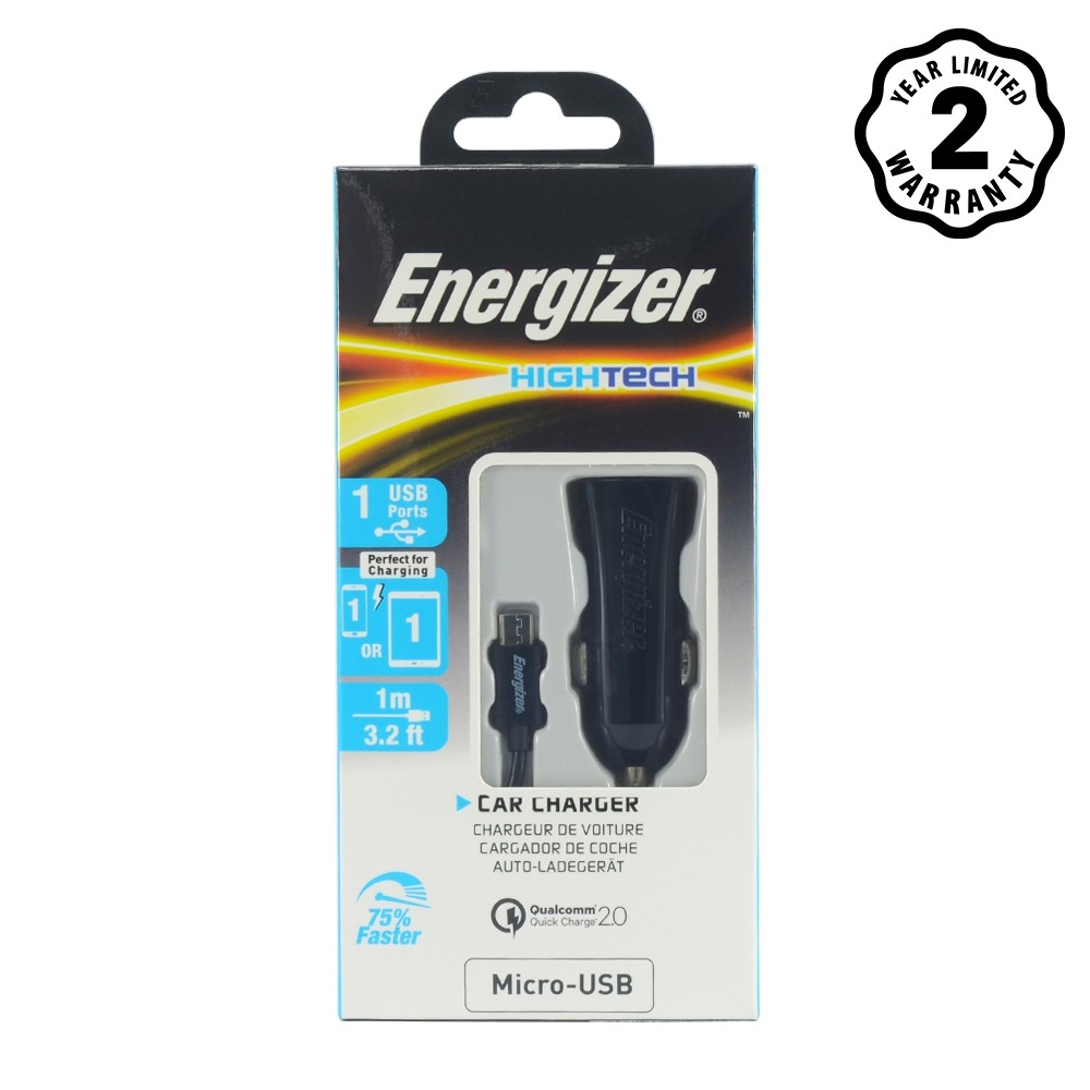 Sạc ô tô Energizer QuickCharge Qualcomm 2.0 + Kèm cáp Micro USB - DCA1QHMC3