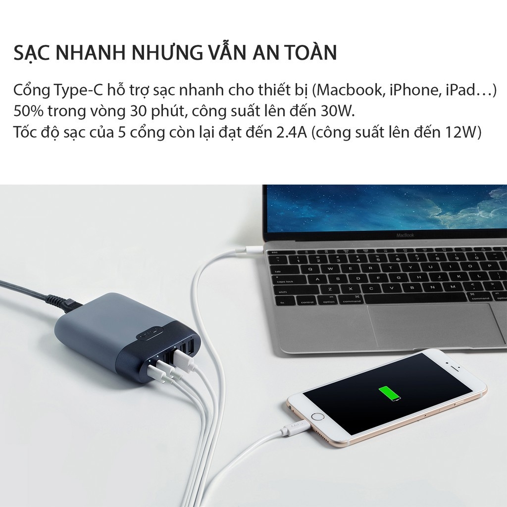 Sạc MiLi 6 cổng 60W PD 30W Station III - HC-H60-C