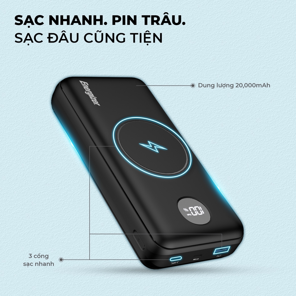 Sạc dự phòng Energizer 20,000mAh /3.7V Li-Polymer - QE20013PQBK