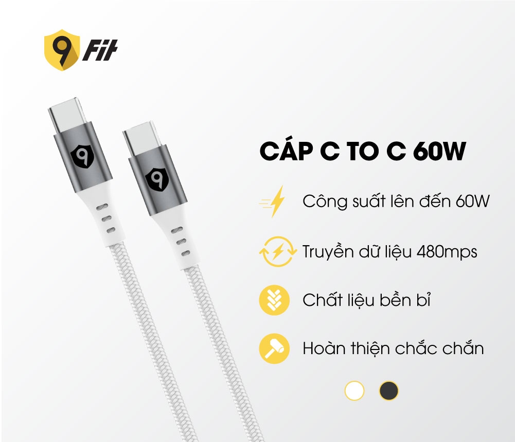 Combo sạc nhanh 9Fit Power Delivery 35W 1A1C GaN kèm Cáp USB-C to USB-C