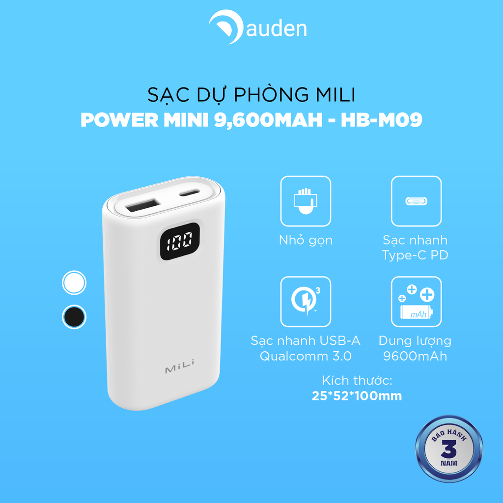 Sạc dự phòng MiLi Power Mini 9,600mAh/3.7V - HB-M09