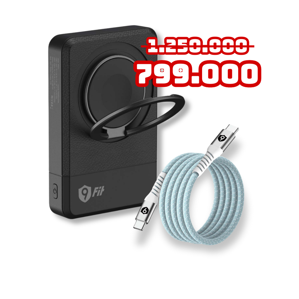 Sạc dự phòng 9FIT Pro Mag 10,000mAh /3.85V Li-Polymer Tặng Cáp từ tính tự cuộn 9FIT USB-C to USB-C 1M