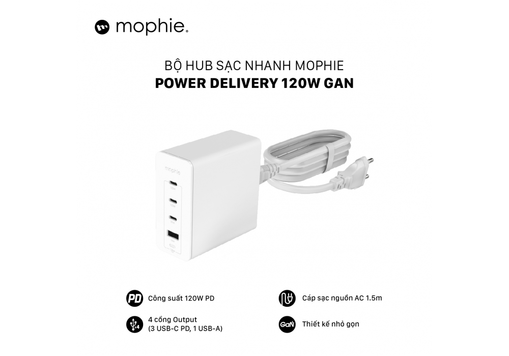 Hub sạc nhanh Mophie Power Delivety 120W GaN - 409909358