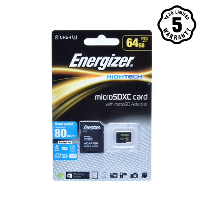 Thẻ nhớ Micro SDXC 64GB Energizer HT C10 U1 80Mb/s - FMDAAH064A