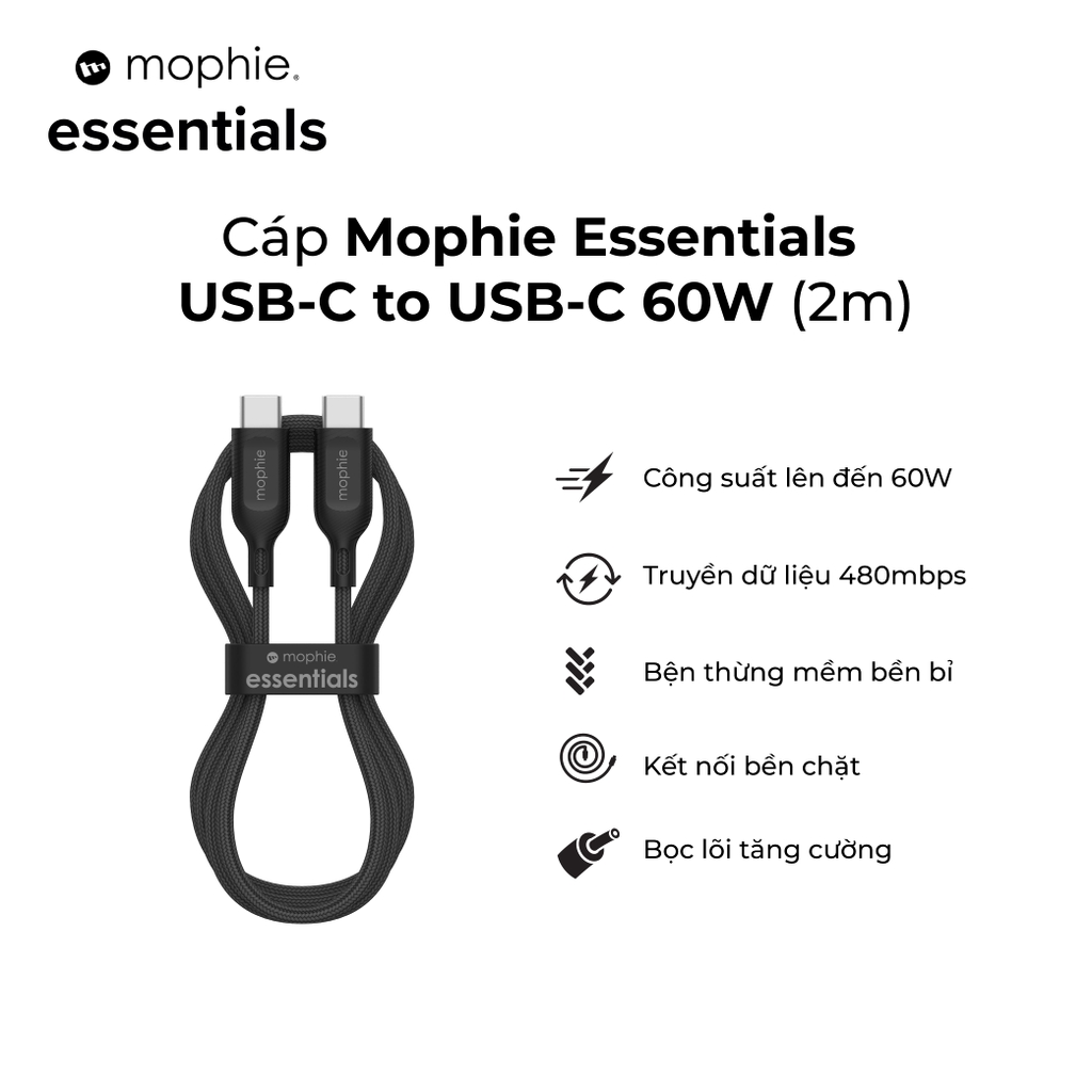 Cáp Mophie Essentials USB-C to USB-C 60W 2m