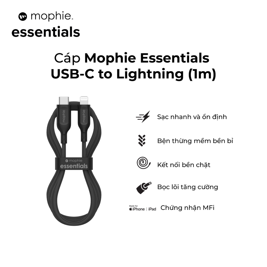 Cáp Mophie Essentials USB-C to Lightning 1m