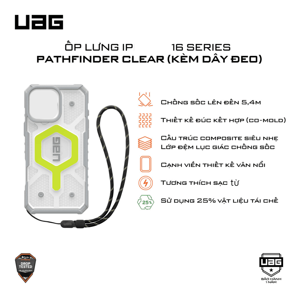 Ốp lưng iPhone 17 Pro / Pro max (kèm dây đeo) - UAG Pathfinder Clear Magsafe