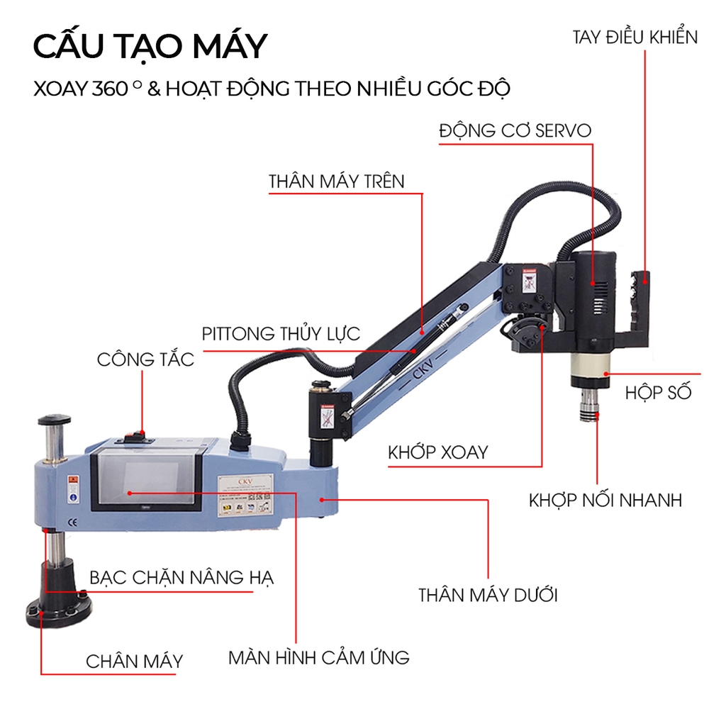 Máy taro cần điện M3-M16 CKV-M16 cảm ứng/động cơ servo