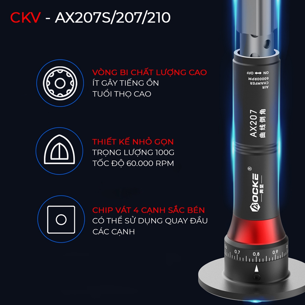 Bút vát mép cầm tay mini khí nén CKV-AX207S/CKV-AX207/CKV-AX210