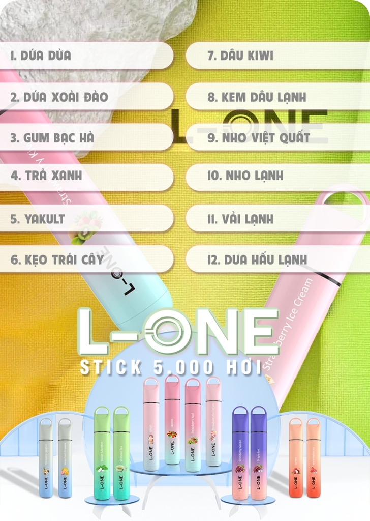 L-ONE Stick 5000 puffs 12 vị | 3%-5% | 12ml | 650mAh | USB Type C | Authentic