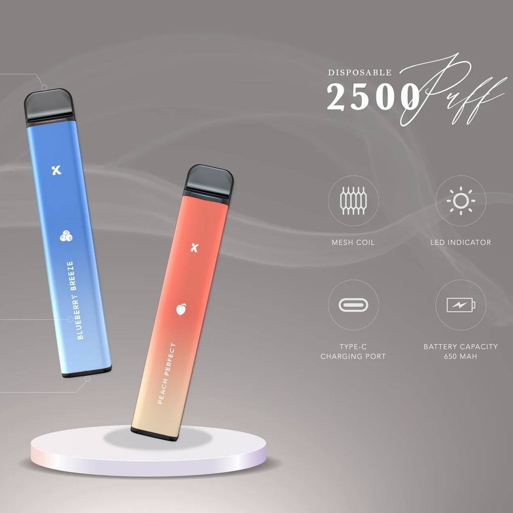 KIZZ Disposable 2500 puffs 16 vị | 2%-3%-5% | 8ml | Mesh coil | 650mAh | USB Type C | vapeland.vn