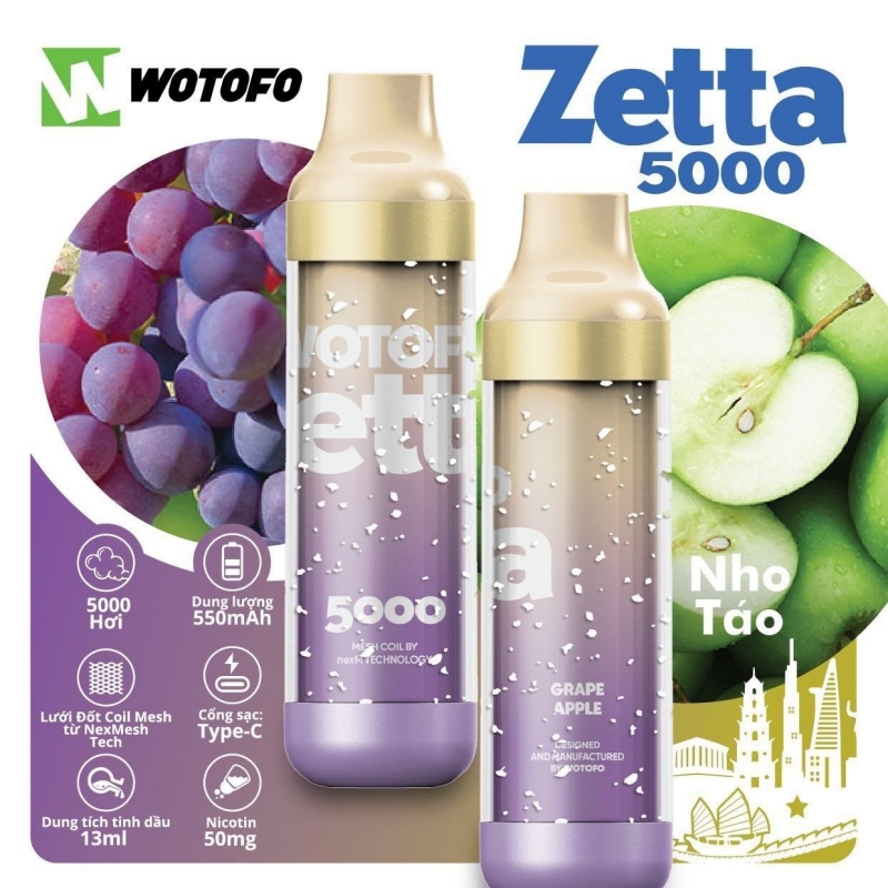 Wotofo Zetta 5000 puffs 20 vị | 2%-3%-5% | 13ml | 600mAh | USB Type C | vapeland.vn