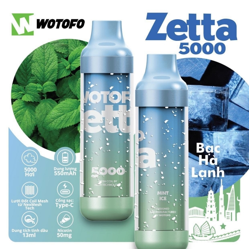 Wotofo Zetta 5000 puffs 20 vị | 2%-3%-5% | 13ml | 600mAh | USB Type C | vapeland.vn