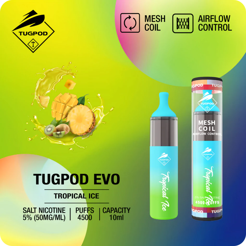 TUGPOD EVO 19 vị 4500 hơi Disposable Vape / 10ml / 5% (50mg) / 850mAh / Mesh Coil