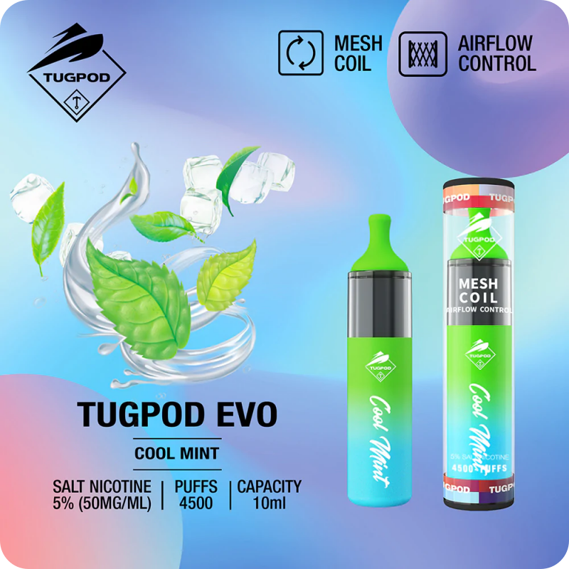 TUGPOD EVO 19 vị 4500 hơi Disposable Vape / 10ml / 5% (50mg) / 850mAh / Mesh Coil