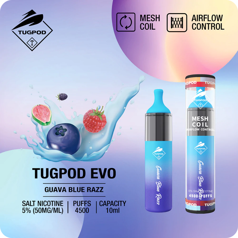 TUGPOD EVO 19 vị 4500 hơi Disposable Vape / 10ml / 5% (50mg) / 850mAh / Mesh Coil