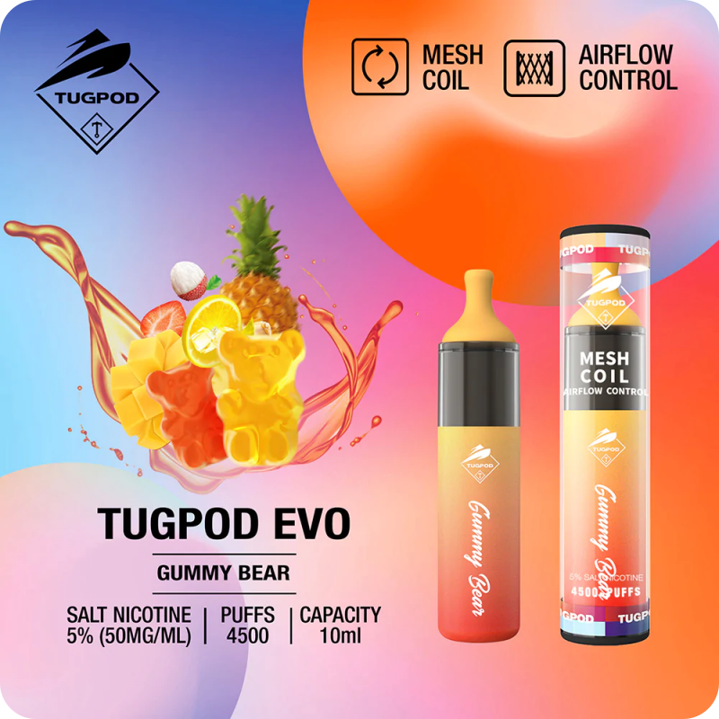 TUGPOD EVO 19 vị 4500 hơi Disposable Vape / 10ml / 5% (50mg) / 850mAh / Mesh Coil