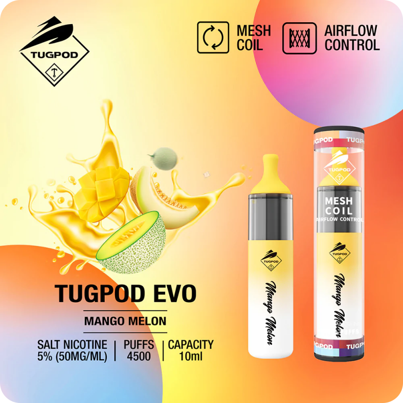 TUGPOD EVO 19 vị 4500 hơi Disposable Vape / 10ml / 5% (50mg) / 850mAh / Mesh Coil