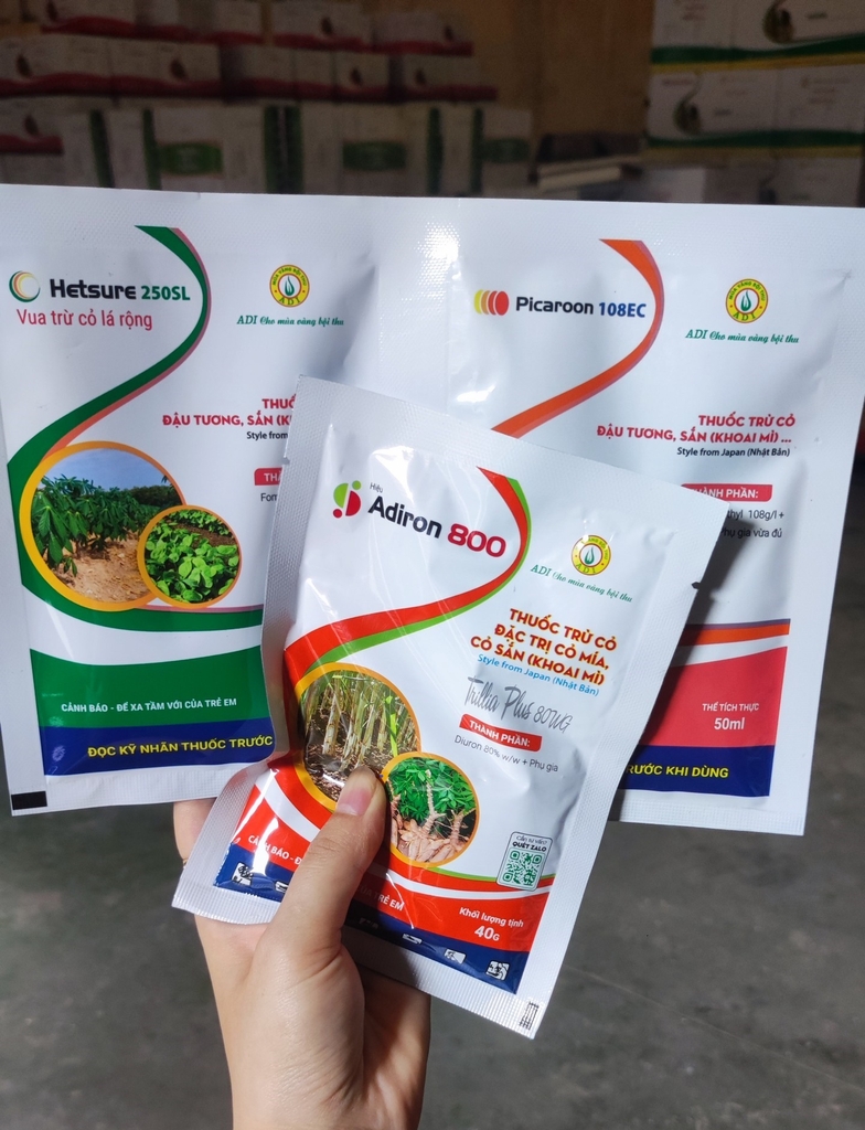 Bộ ba trừ cỏ sắn(mì) Hetsure 250SL gói 35ml Picaroon 108EC gói 50ml và Adiron 800 20gr
