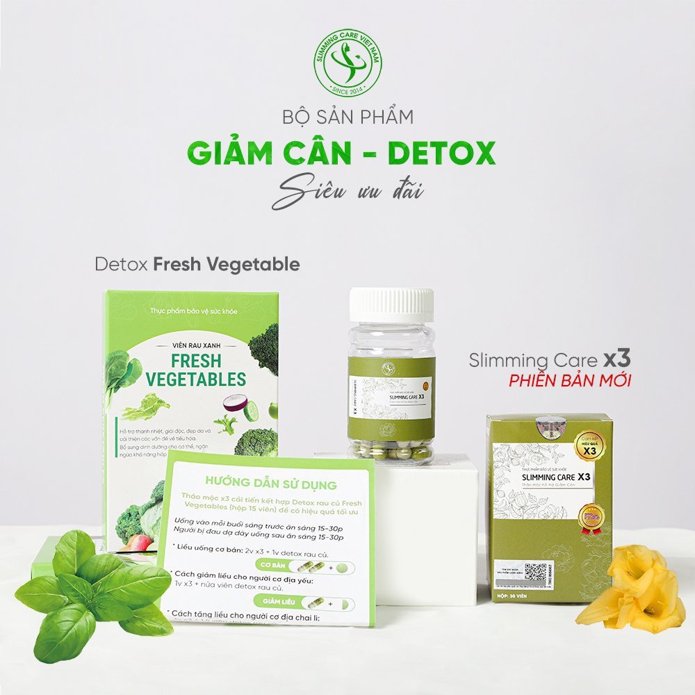 (Hết hàng) Viên Uống Giảm Cân Thảo Mộc X3 Slimming Số 1+ Tặng Detox Rau Xanh