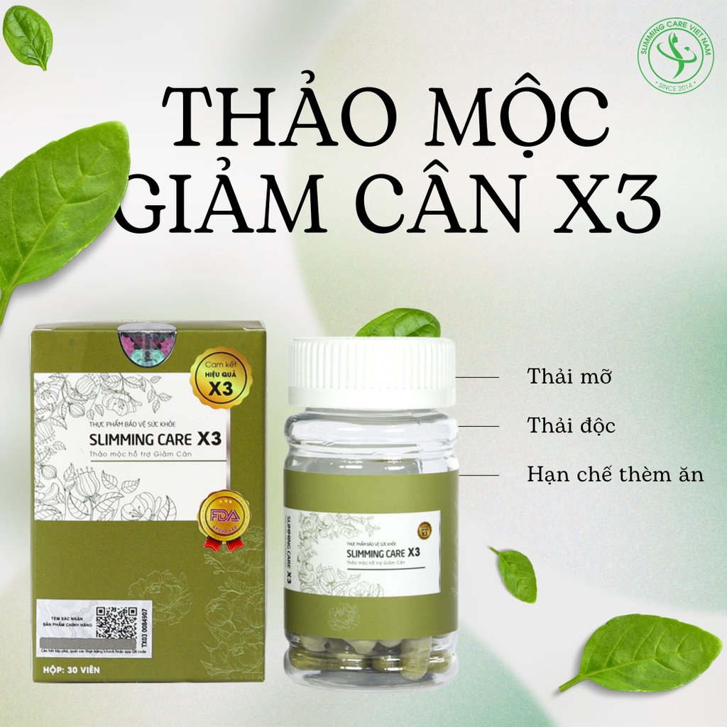 (Hết hàng) Viên Uống Giảm Cân Thảo Mộc X3 Slimming Số 1+ Tặng Detox Rau Xanh
