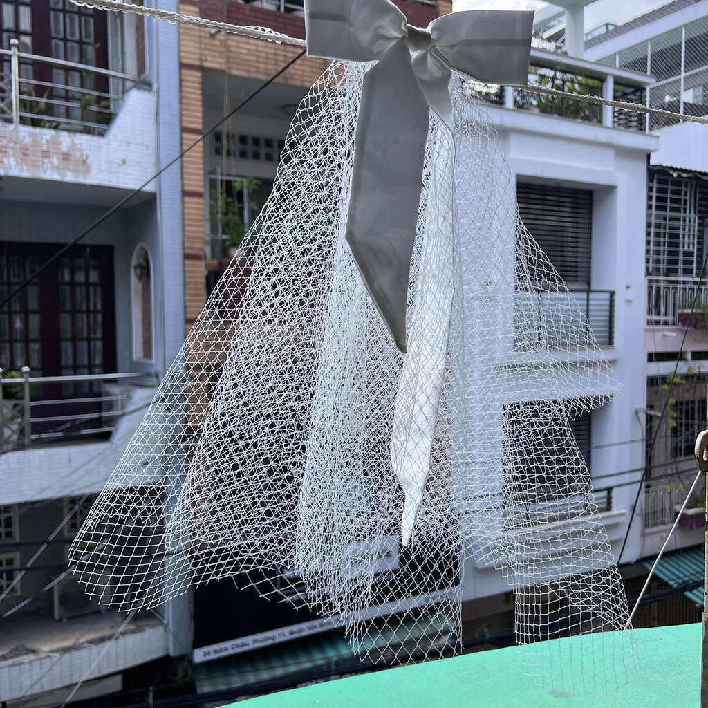Voan lưới đính nơ ngắn 45 cm dành cho cô dâu 2023 Giangpkc  giangpkc-phu-kien-thoi-trang