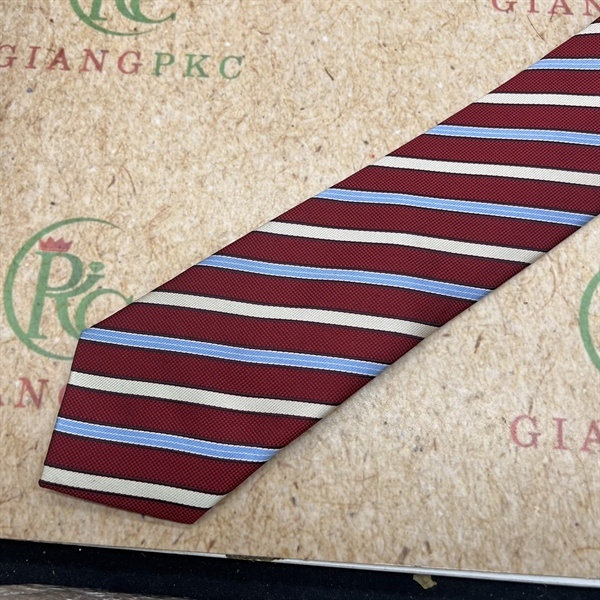 Cà vạt nam màu đỏ kẻ trắng xanh mẫu mới tự thắt 8cm đẹp 2023 Giangpkc