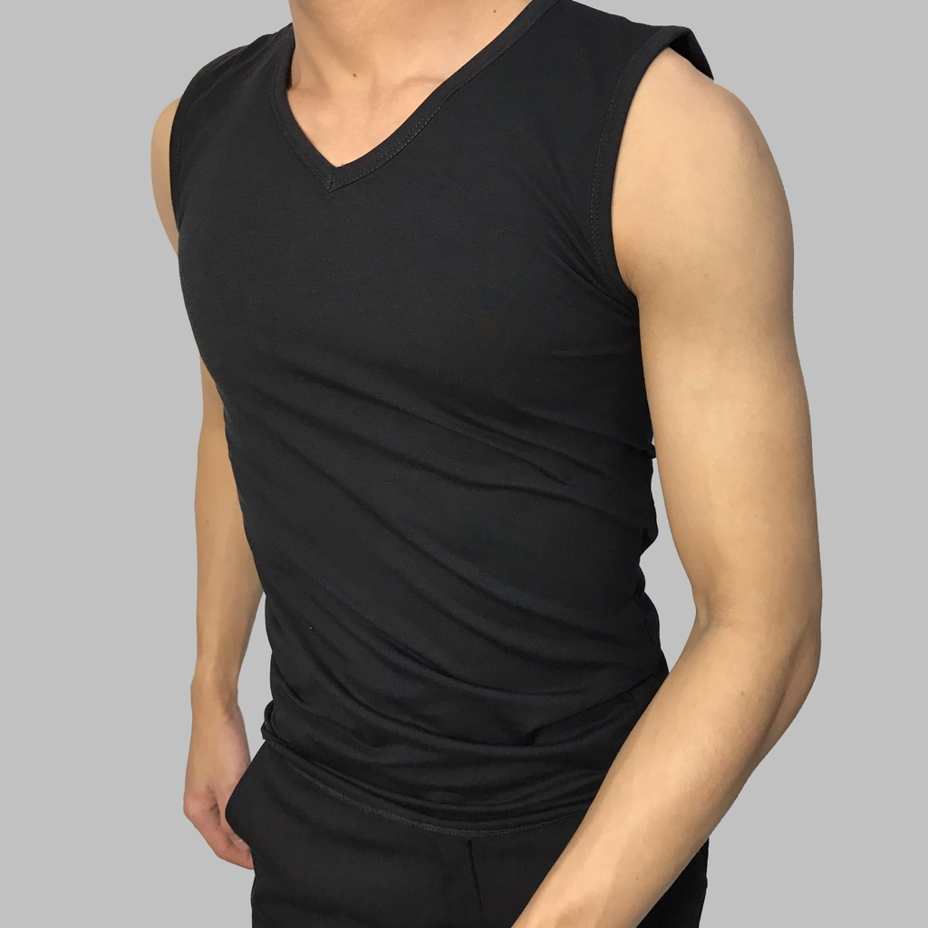 Áo thun sát nách nam cổ tim Facio Shop thun poly co giãn U09