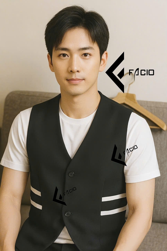 Áo gile nam Facio Shop cổ tim 2 nút phối viền trắng Z16