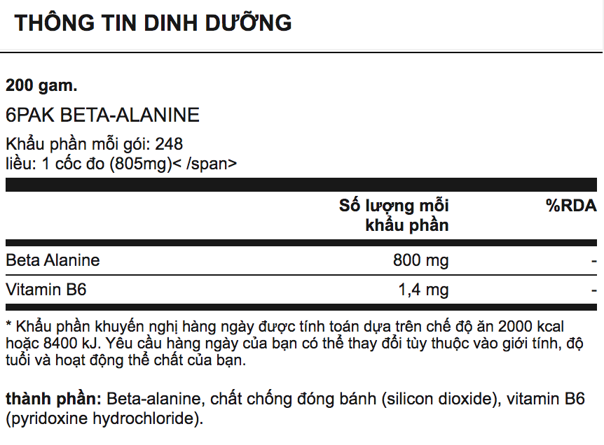 6PAK BETA ALANINE 200G (DATE T7/2025)