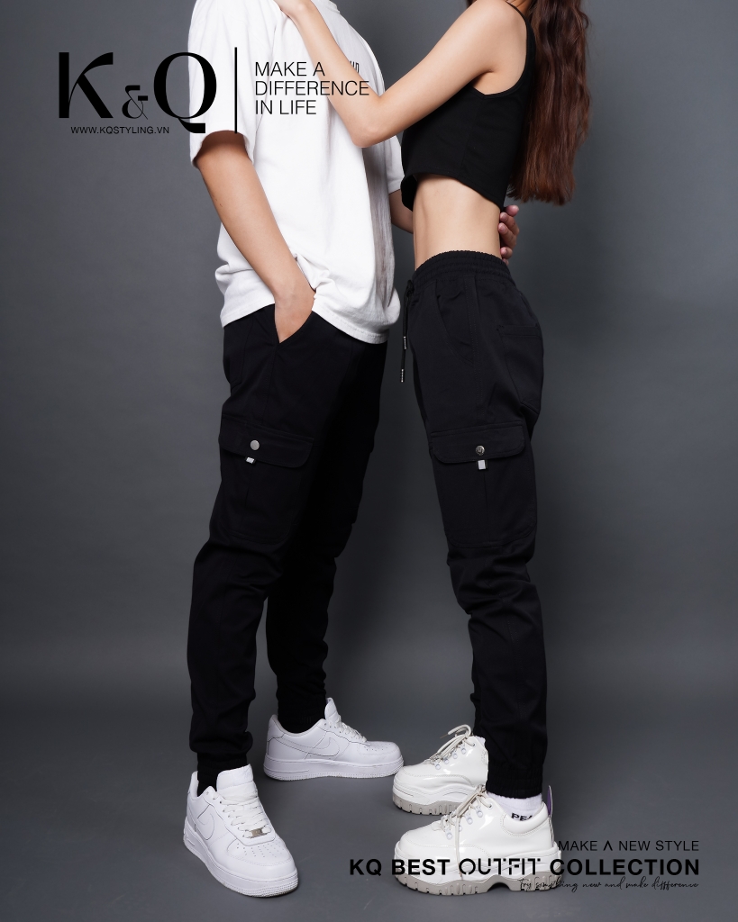 Quần Cargo Túi Hộp Jogger Kaki Co Giãn Unisex Màu Đen | KQSTYLING JTD01
