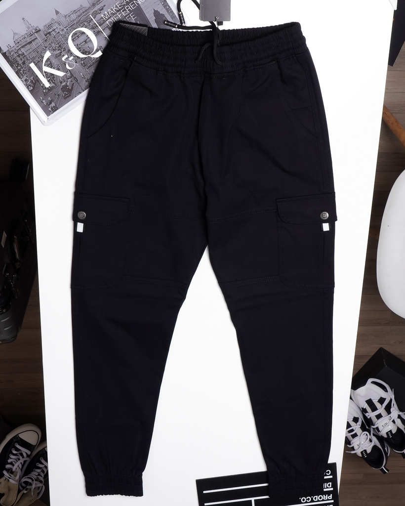 Quần Cargo Túi Hộp Jogger Kaki Co Giãn Unisex Màu Đen | KQSTYLING JTD01