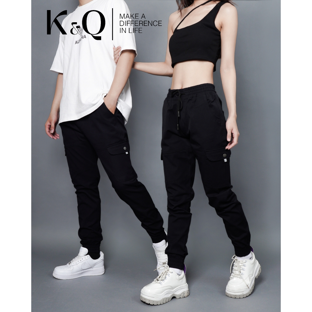 Quần Cargo Túi Hộp Jogger Kaki Co Giãn Unisex Màu Đen | KQSTYLING JTD01