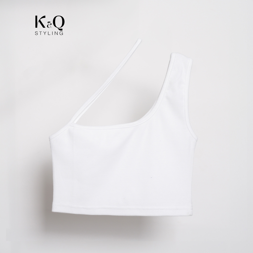 Áo croptop thun cotton borip 1 dây lệch vai xéo