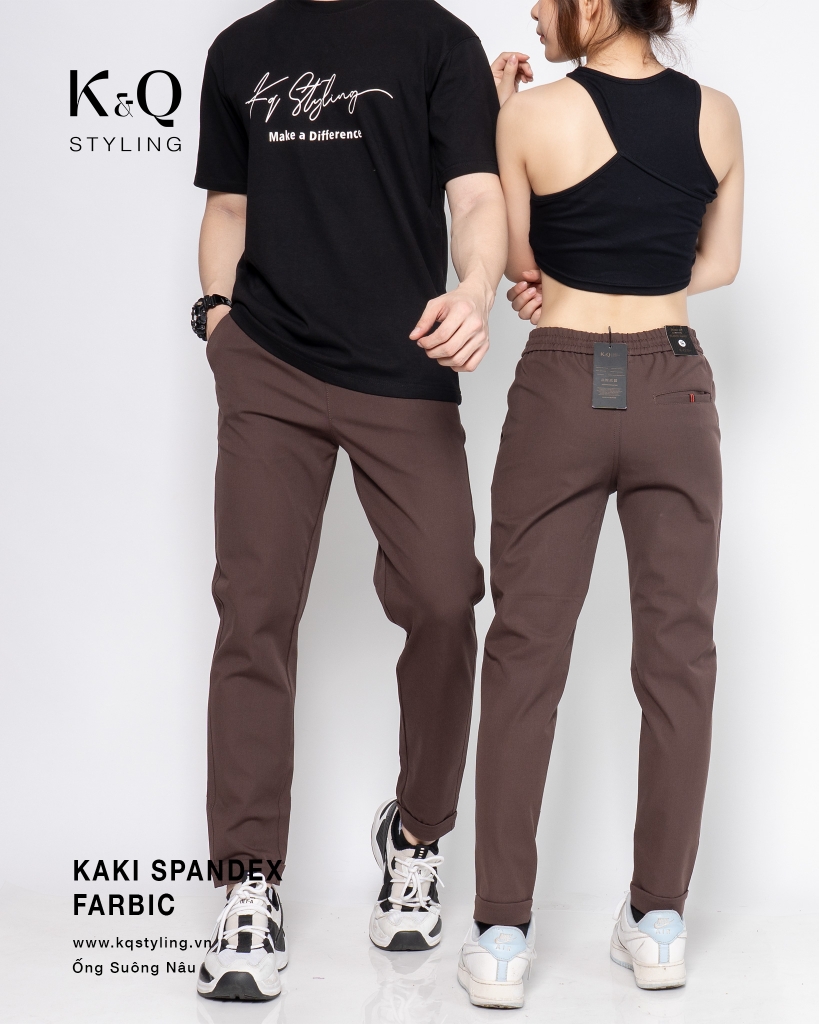 Quần Kaki Ống Suông Co Giãn Unisex Màu Nâu | KQSTYLING Basic Line