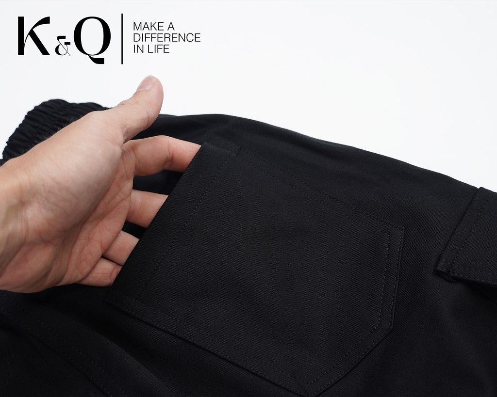 Quần Cargo Túi Hộp Jogger Kaki Co Giãn Unisex Màu Đen | KQSTYLING JTD01