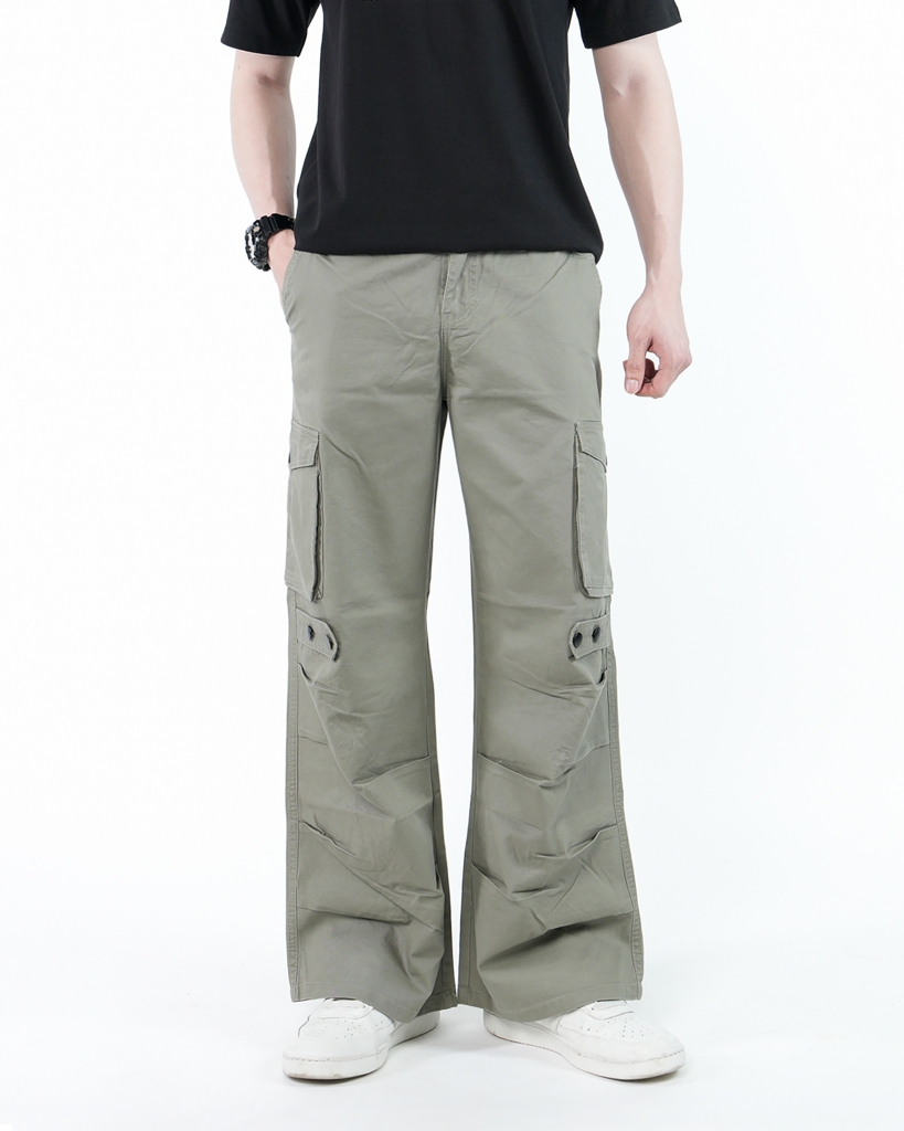 Quần Cargo Nam Kaki Túi Hộp Ống Rộng 100% Cotton Mềm Màu Rêu Nhạt | KQSTYLING WIDE