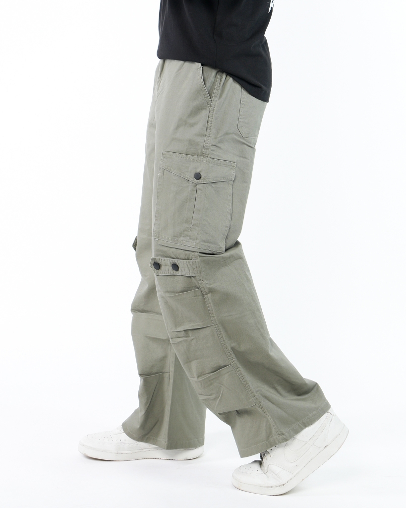 Quần Cargo Nam Kaki Túi Hộp Ống Rộng 100% Cotton Mềm Màu Rêu Nhạt | KQSTYLING WIDE