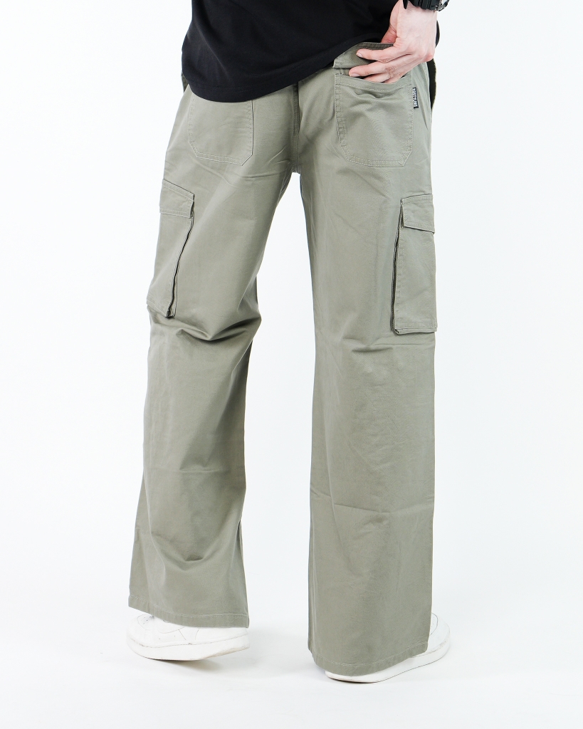 Quần Cargo Nam Kaki Túi Hộp Ống Rộng 100% Cotton Mềm Màu Rêu Nhạt | KQSTYLING WIDE