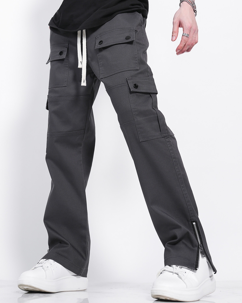 Quần Cargo Nam Kaki Túi Hộp Co Giãn Ống Đứng Màu Xám Đậm | KQSTYLING ZIP