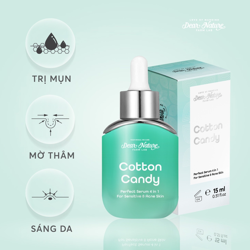 Tinh chất phục hồi da Candy Cotton Serum 4 in 1 For Sensitive & Acne Skin 15ml