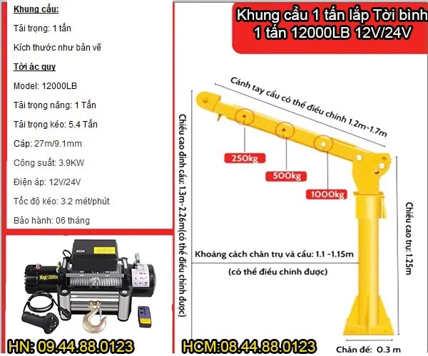 Cẩu xoay 360 độ Niki gắn xe tải 1 tấn