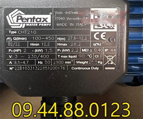 Máy bơm lưu lượng Pentax CHT210 1.5KW 2HP