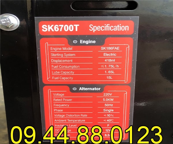 Máy phát điện chạy dầu Sumokama 5KW SK6700T Cách âm