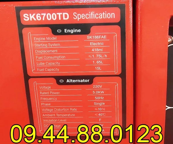 Máy phát điện chạy dầu Sumokama 5KW SK6700TD Cách âm
