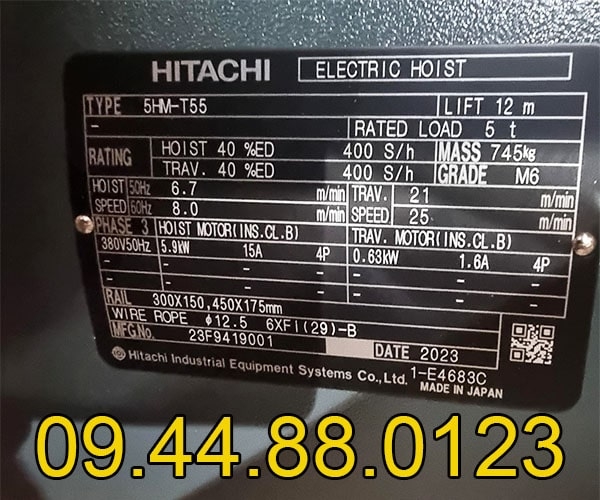 Pa lăng cáp điện Hitachi 5 tấn 12m 5HM-T55