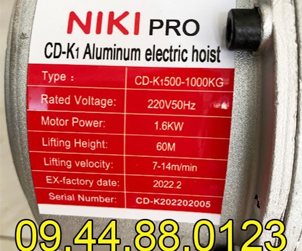 Tời điện đa năng Niki KCD500-1000 220V 60m 14 mét/phút