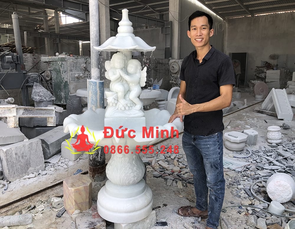 Đài Phun Nước Đá Thiên Thần Đẹp Nguyên Khối