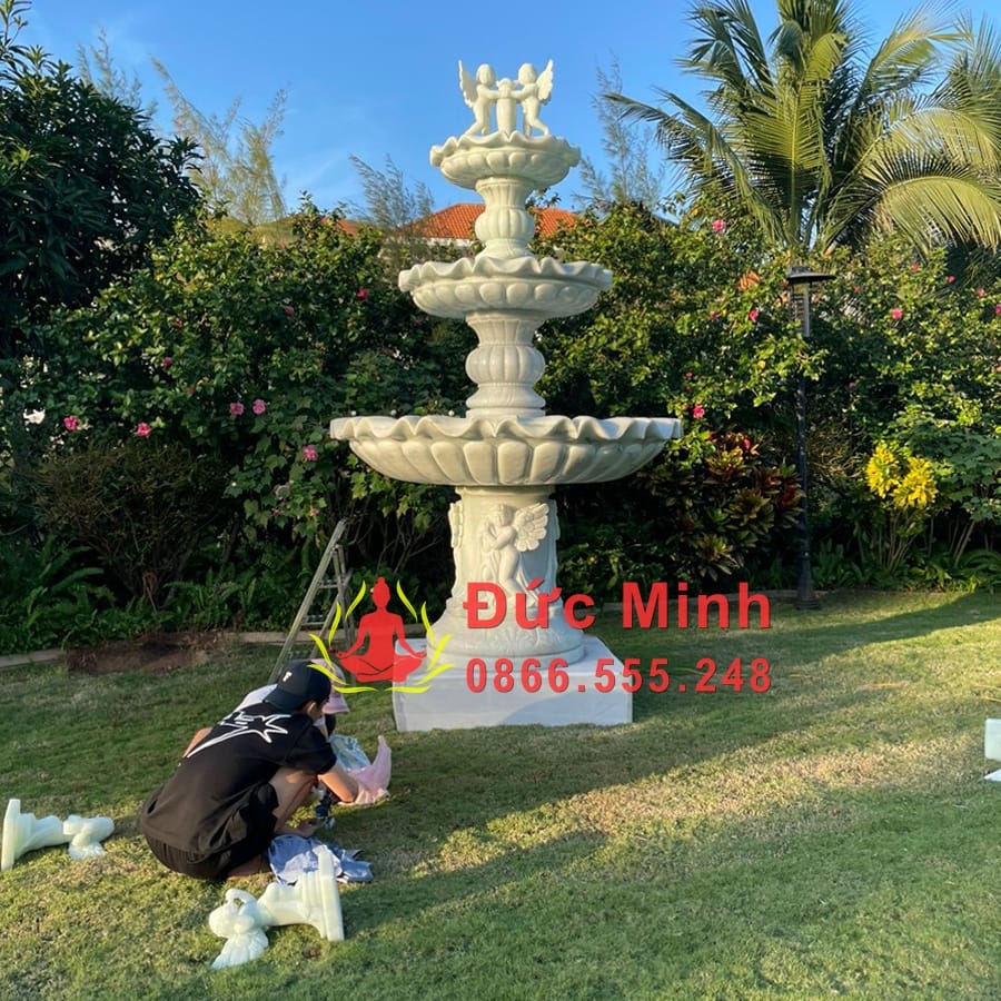 Đài Phun Nước Đá Thiên Thần Sân Vườn Đẹp Tại Điện Biên